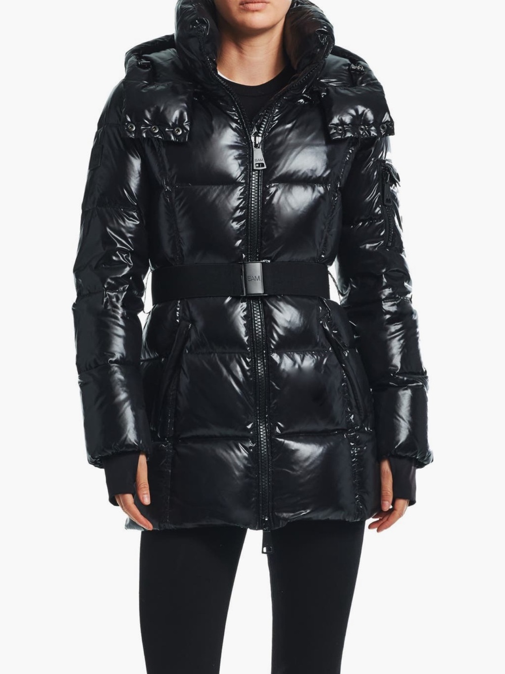 SAM. SoHo Belted Down Puffer Black Coat Size Large